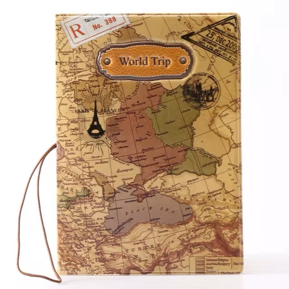 Passport Holder Wallet Sleeve in the World Traveler Map Design PU Leather